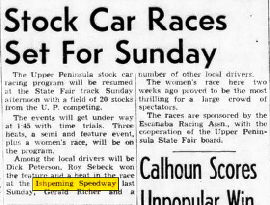 Ishpeming Speedway - July 1959 Article (newer photo)